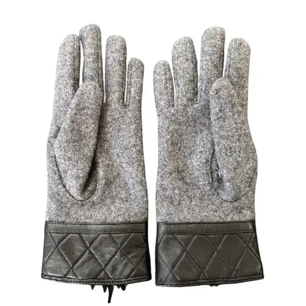 NEW SURELL 100% Wool Gloves Genuine Leather Trim Bow Fringe Wool lined
